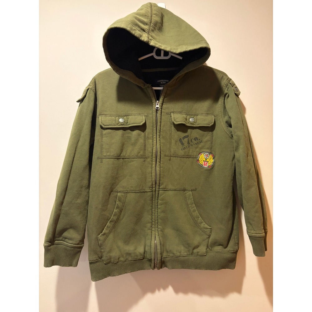 Youth Large 14/16 Army Olive Green Thick Lined Full Zip Hoodie Sweatshirt Warm